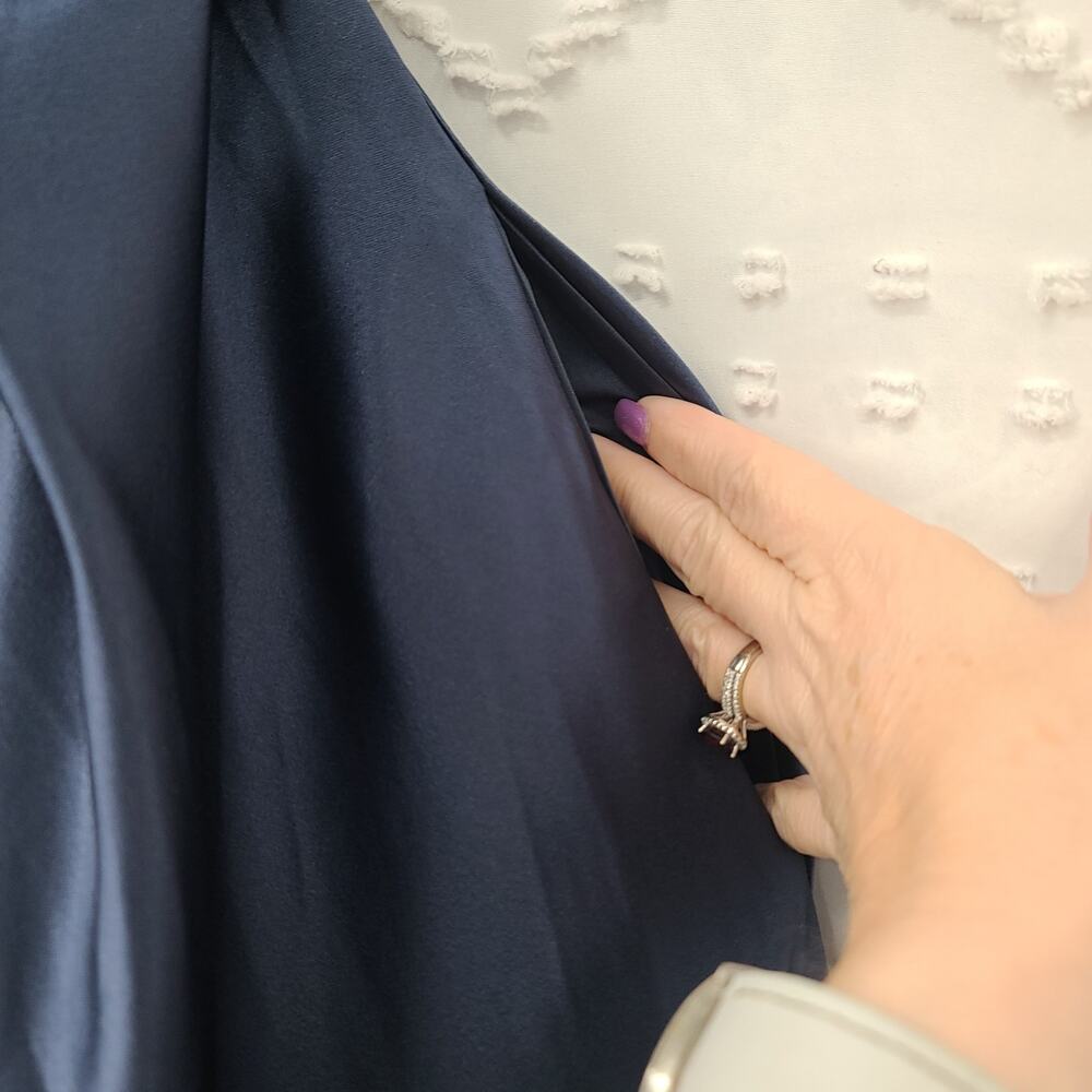 Elegant Satin One shoulder Pleated navy blue Maxi dress Size 8 Wedding Prom - Picture 4 of 13